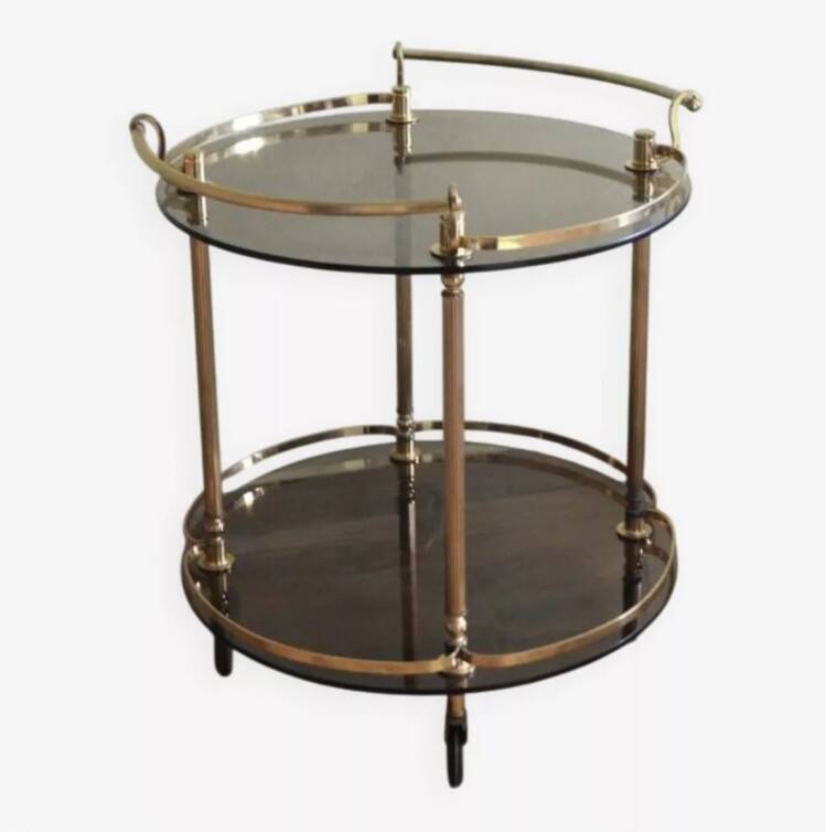 Desserte néoclassique en laiton et et verre fumé, milieu XXème