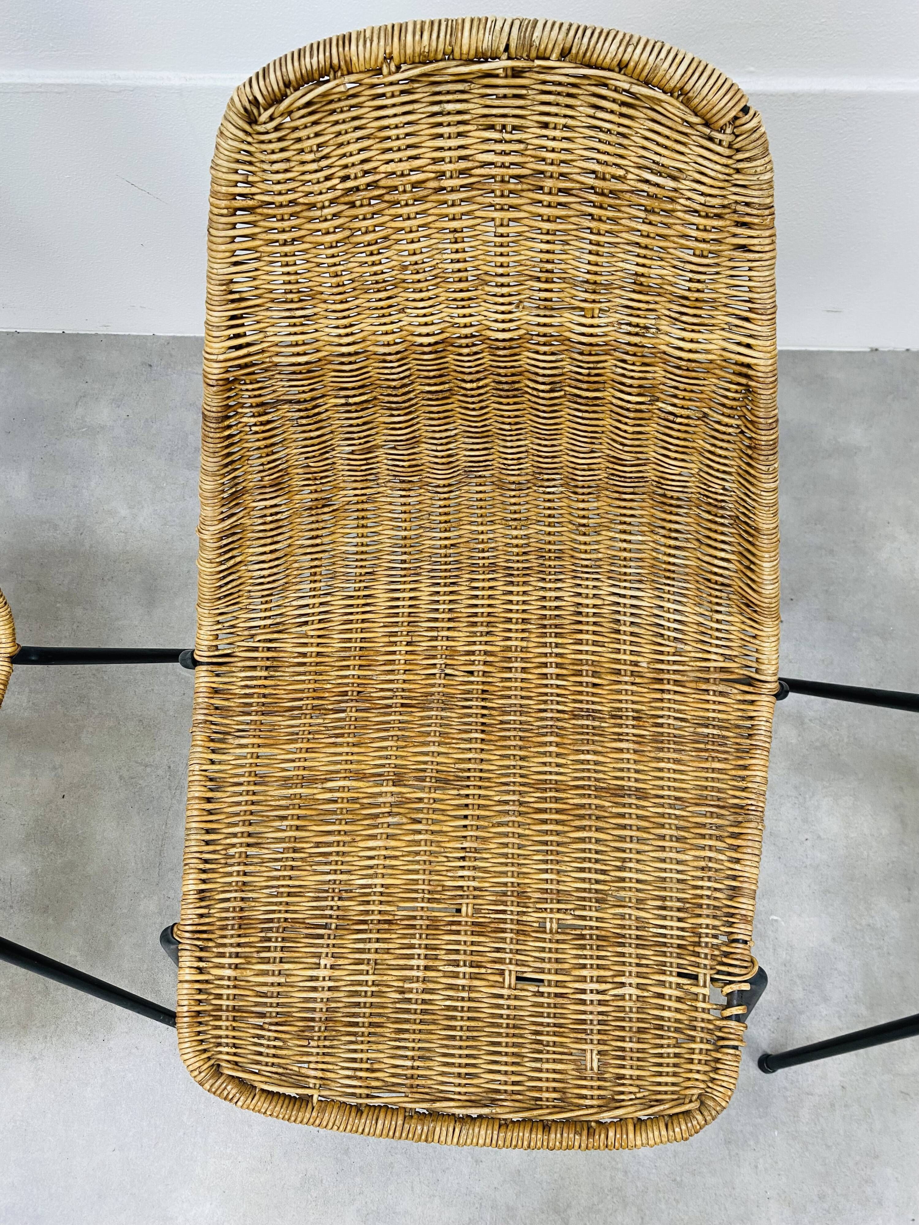 4 chairs Gianfranco Legler model Rattan basketball and metal 50s