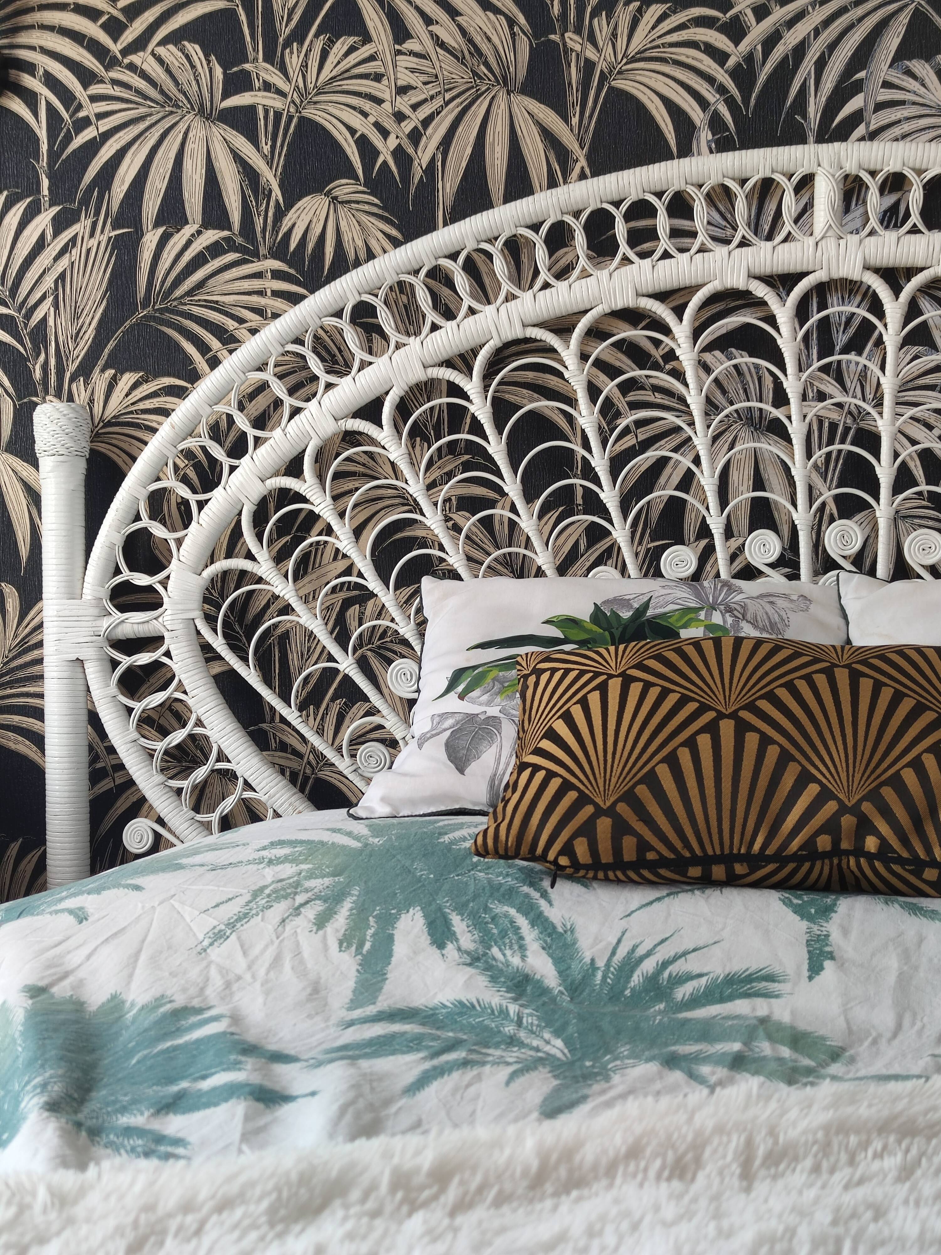 Headboard 2 places rattan peacock