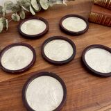 Set of 6 vintage mother-of-pearl wooden coasters