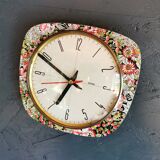 Vintage rectangular silent wall pendulum clock "FFR red flowers"