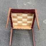 Chaise scandinave en bois palissandre 1960 / 1970 et tissu carreaux marron vintage