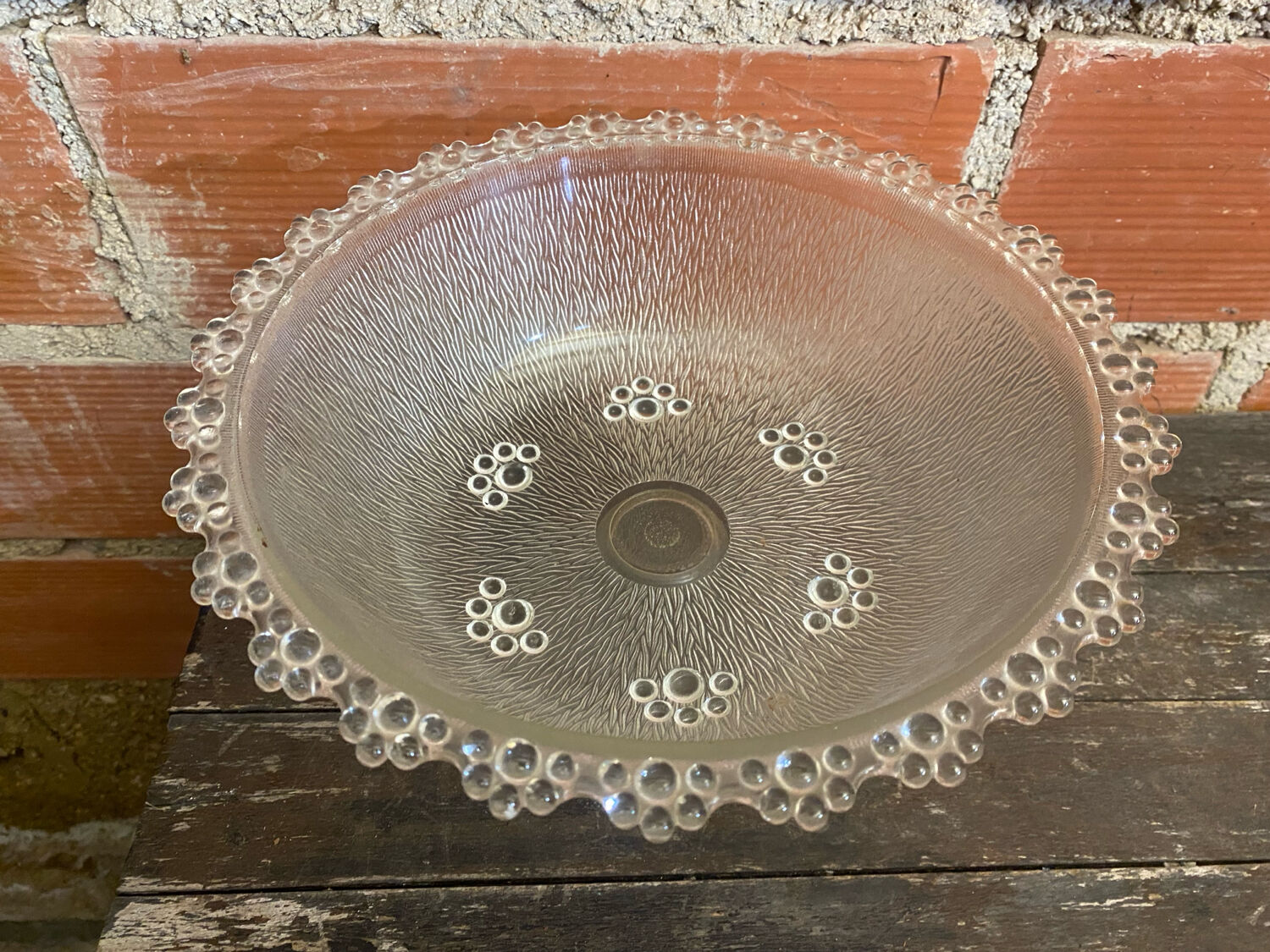 Masserini barocco fruit bowl pair moulded glass bead row vintage