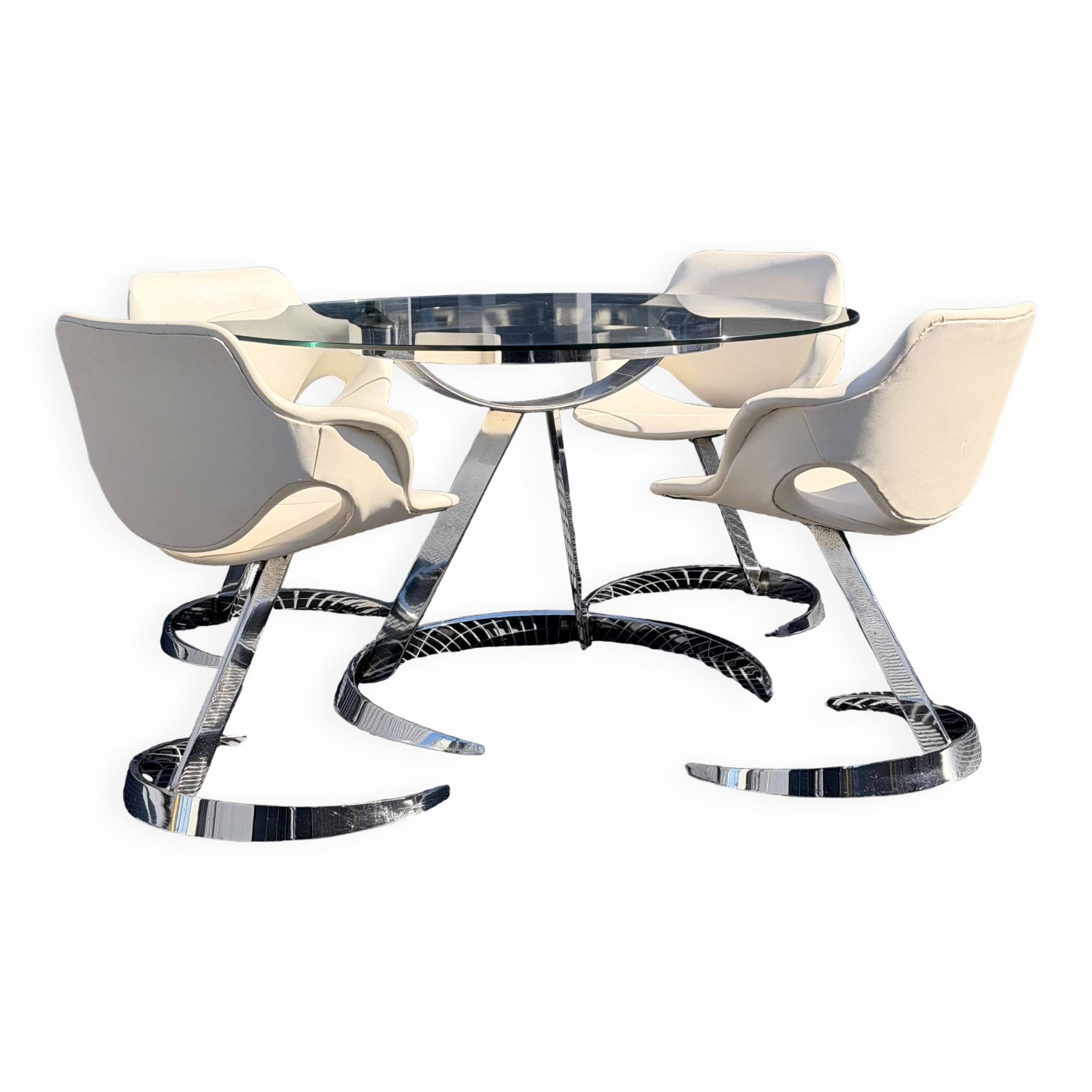 Dining Room Set Scimitar Boris Tabacoff MMM 1970 | Glass and Chrome
