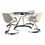 Dining Room Set Scimitar Boris Tabacoff MMM 1970 | Glass and Chrome