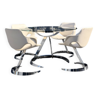 Dining Room Set Scimitar Boris Tabacoff MMM 1970 | Glass and Chrome