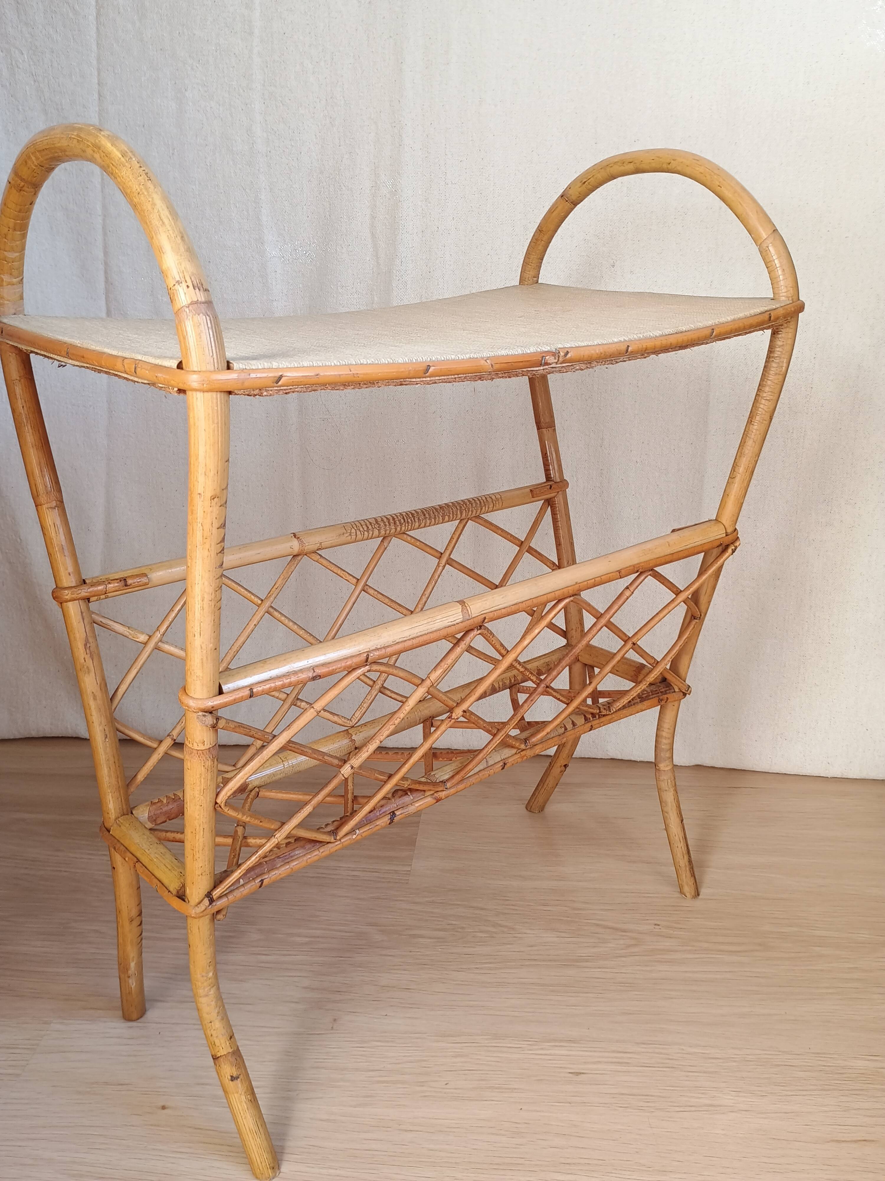 Vintage rattan magazine rack