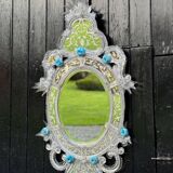 Miroir Vénitien En Verre De Murano Incolore Et Bleu