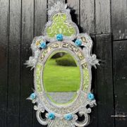 Miroir Vénitien En Verre De Murano Incolore Et Bleu