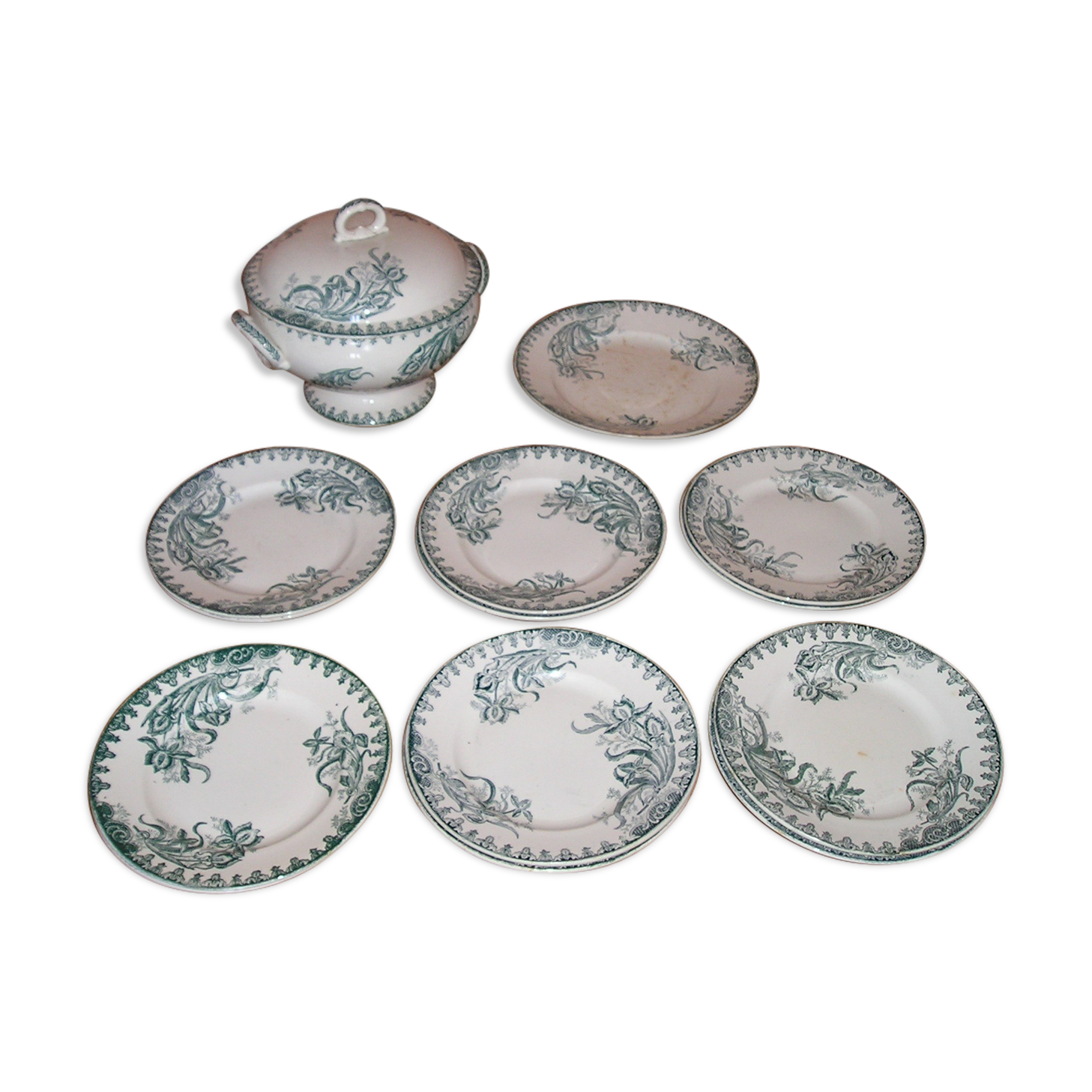 Service 6 people in faience art nouveau ste amandinoise model iris