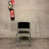 Eyrel folding chairs in chrome metal and imitation leather from the 70s