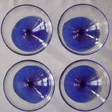 Set of 4 glass (ice cream) bowls, blue stem, Codec