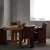 Ensemble de 4 fauteuils en cuir marron/rouge, Tito Agnoli, moderne italien, années 1970