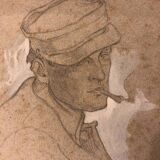Jeune homme de trois quart à la cigarette signé Collasson Daniel (XIXe- XXe siècle)