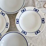4 vintage mismatched deep plates blue white porcelain bistro butterflies