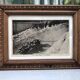 Carved wooden frame and old image "Bobsleigh in Leysin"