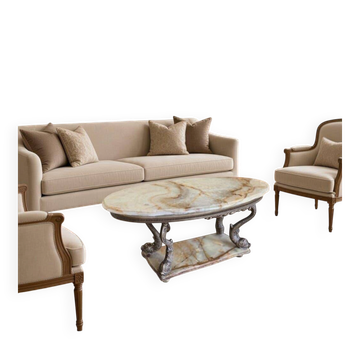 Vintage brass coffee table with onyx top.