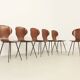 Six plywood chairs by Carlo Ratti, Italy, 1950s.