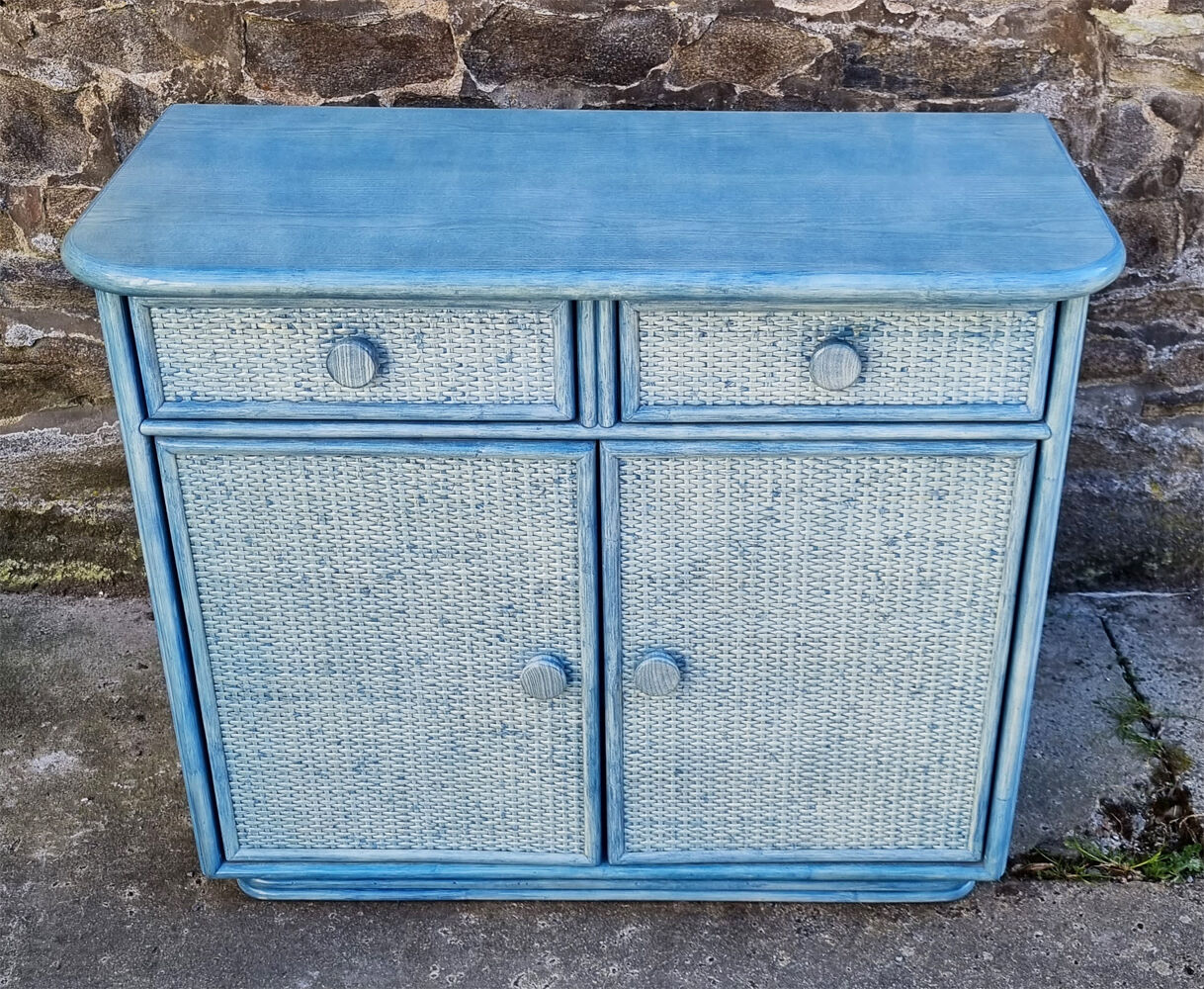 Commode Maugrion, bois et rotin, pour Roche Bobois, années 80