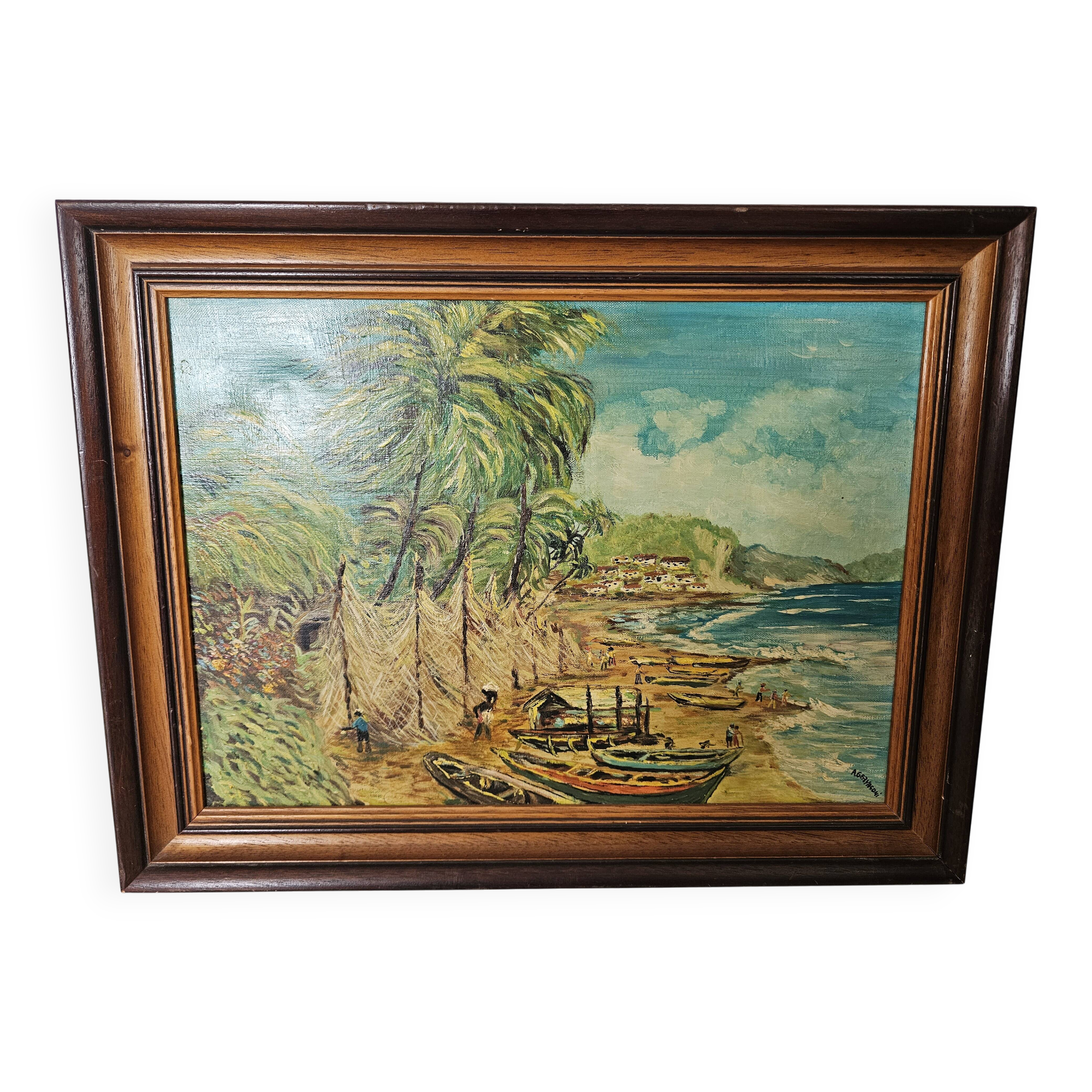 Painting - Oil on canvas Tropical seaside Signed A Gervasoni
