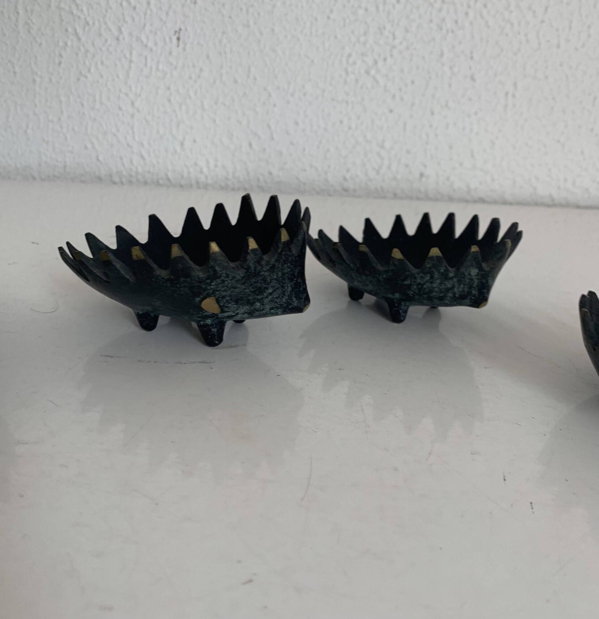 Vintage 1950s hedgehog ashtrays by Walter Bosse for Hertha Baller