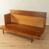 Unique folding bed from the 1960s, walnut veneer, black steel legs