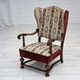 1950s, Danish wingback armchair, wool fabric, red furniture velour.
