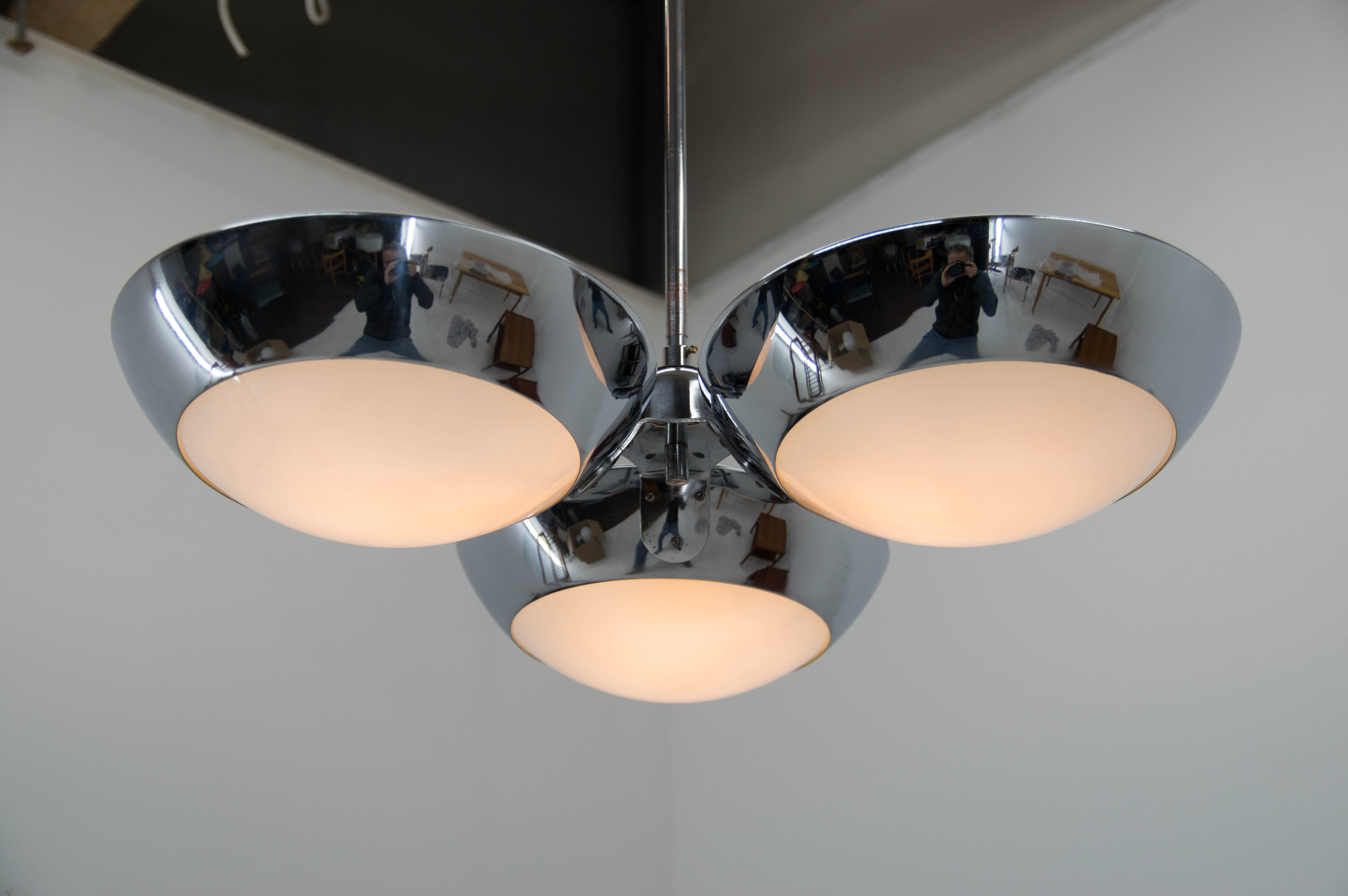 Chrome-Plated Functionalist Chandelier by Zukov, 1940s