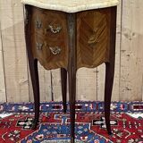 Louis XV style bedside table in rosewood, oak and marble top - made in the 70s