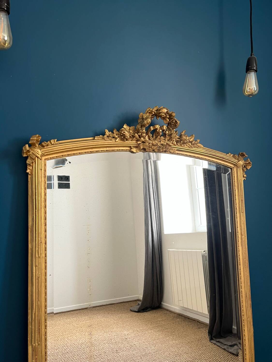 Antique mirror with pediments 138cm beveled glass