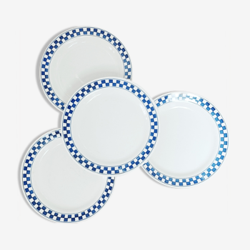 Set of 4 plates Oxford Brazil with blue checkerboard