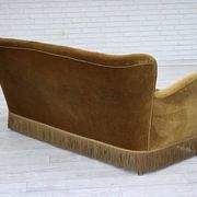 1960s, Danish 3-seater sofa, honey-yellow furniture velour, beech wood.