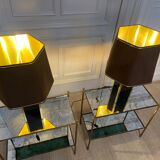 Pair of black and gold lacquered lamps, 1980s