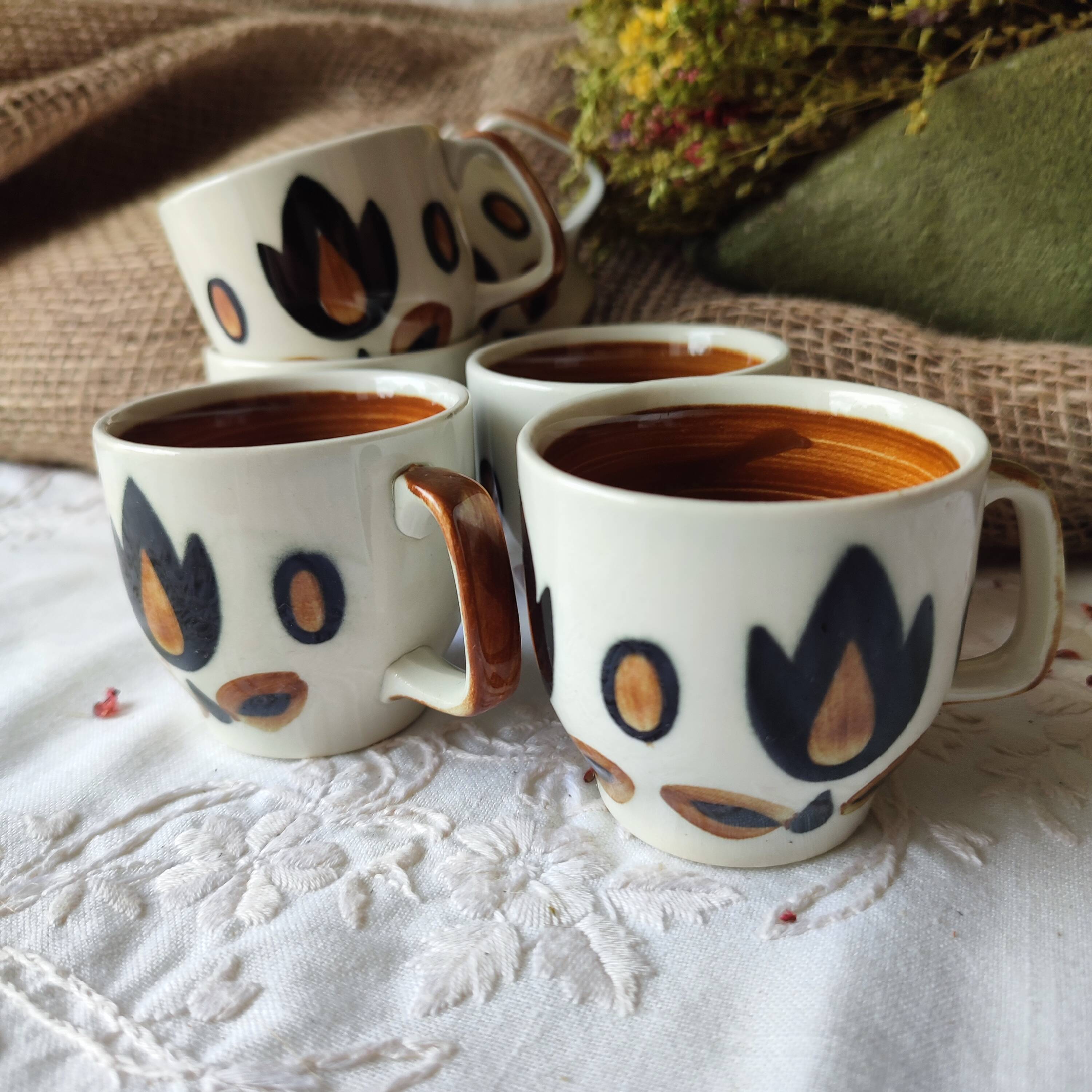 Set of 6 Boch La Louvière cups – Kimono model – Belgian vintage