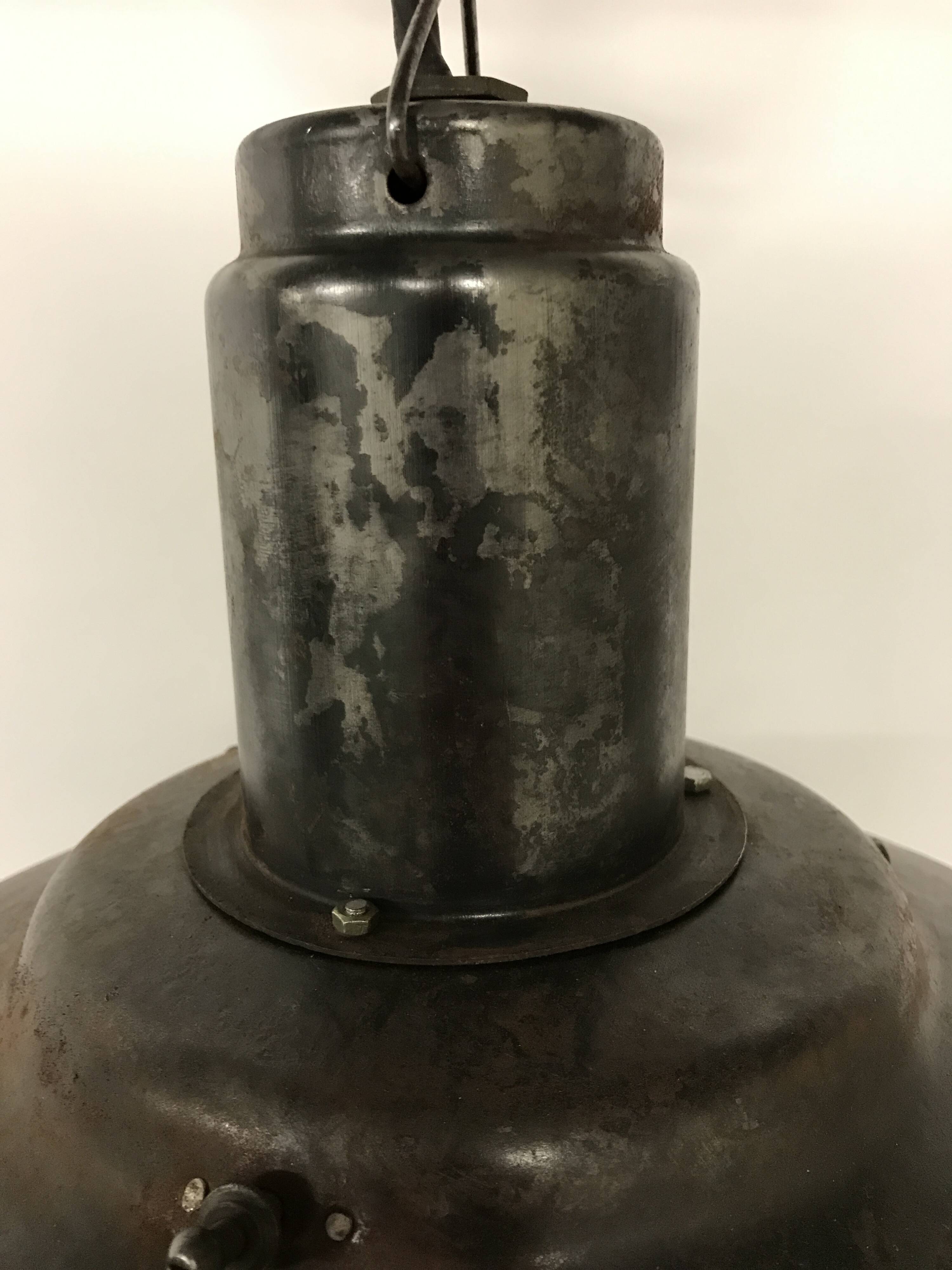 Vintae industrial pendant light with an opaline lamp shade, 1960s