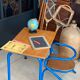 Blue desk and school chair set  design Jacques Hitier