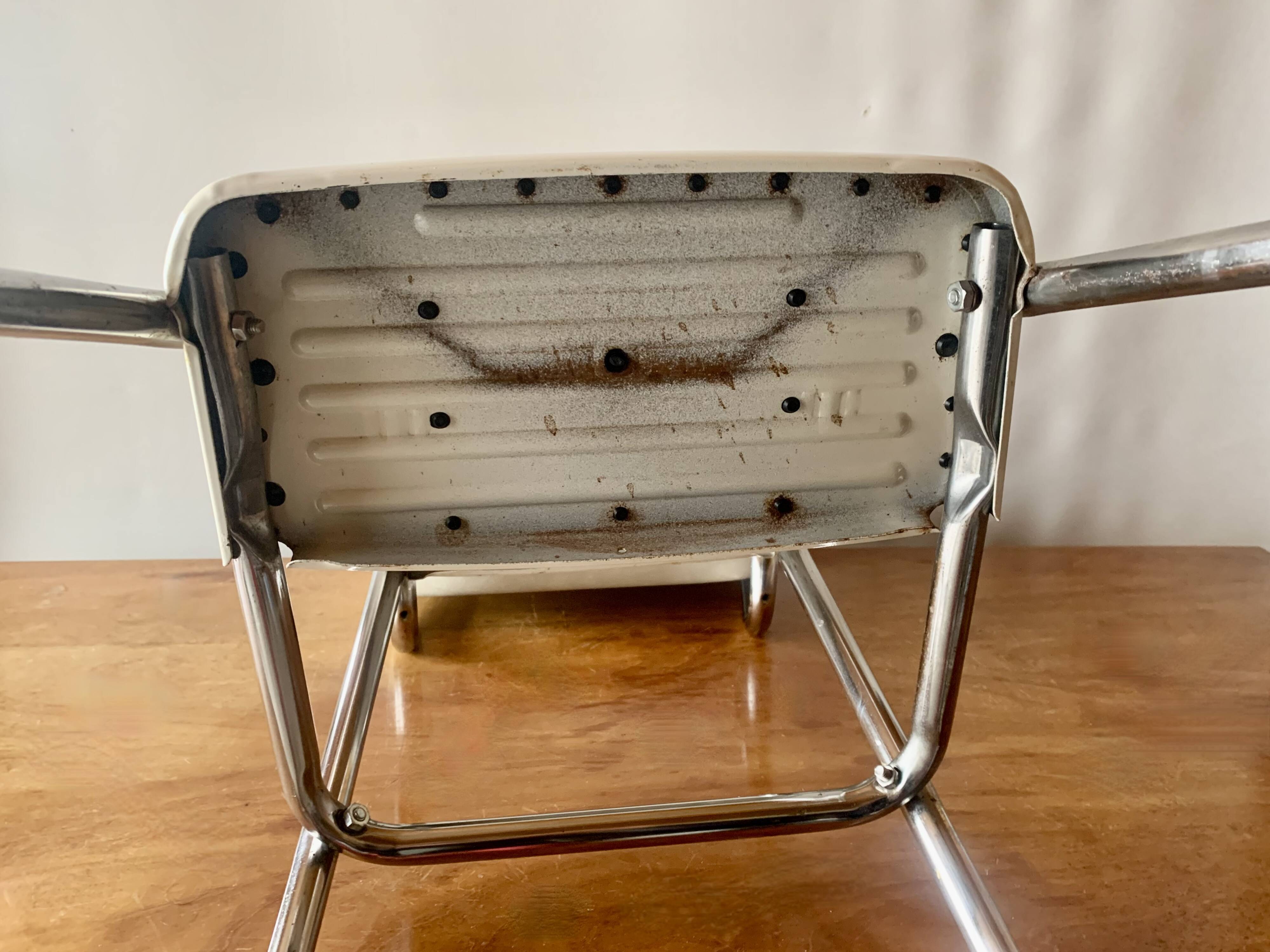 Vintage cosco step stool chair in chrome steel and white skai