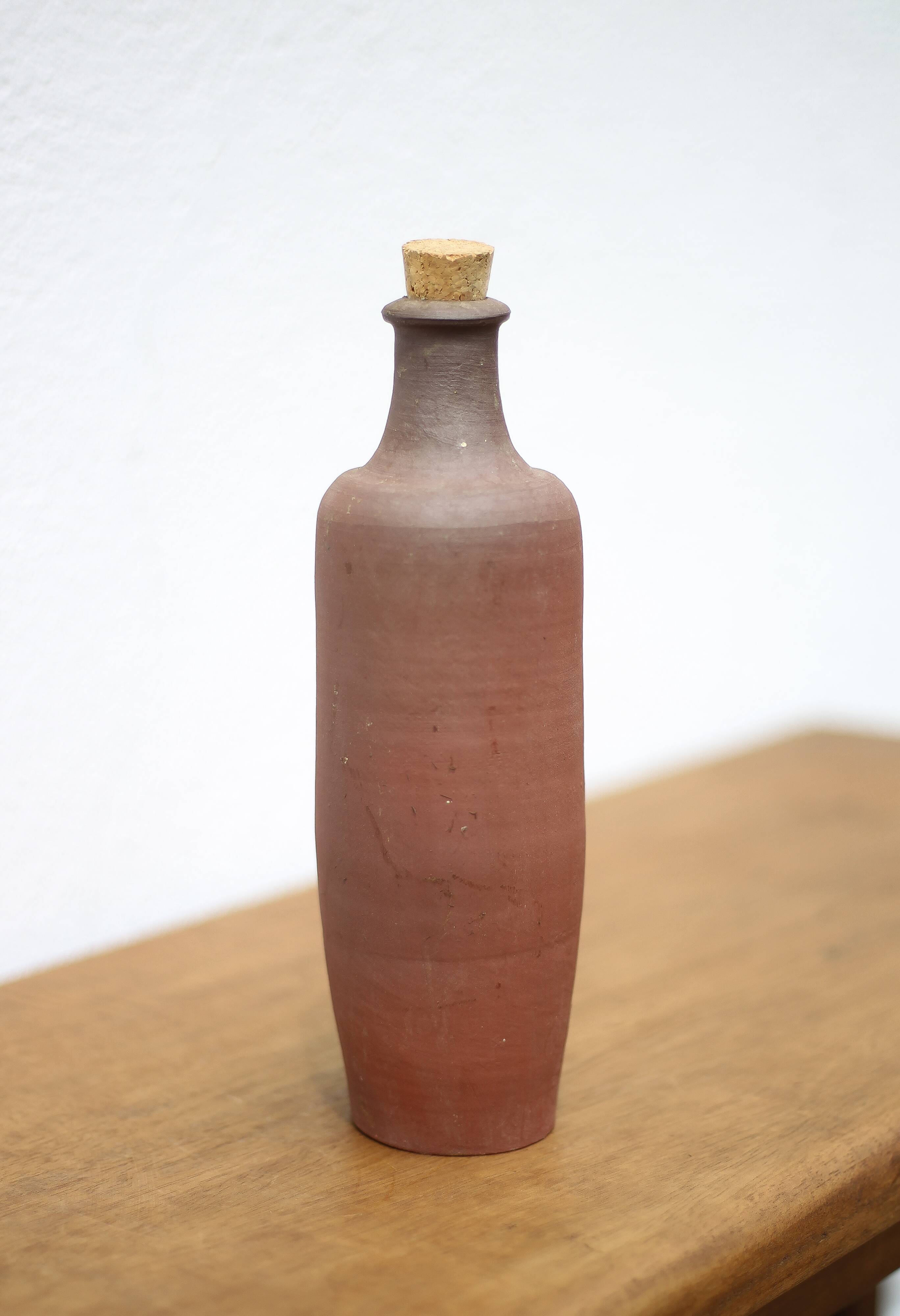 Vintage terracotta bottle, decorative bottle, pottery