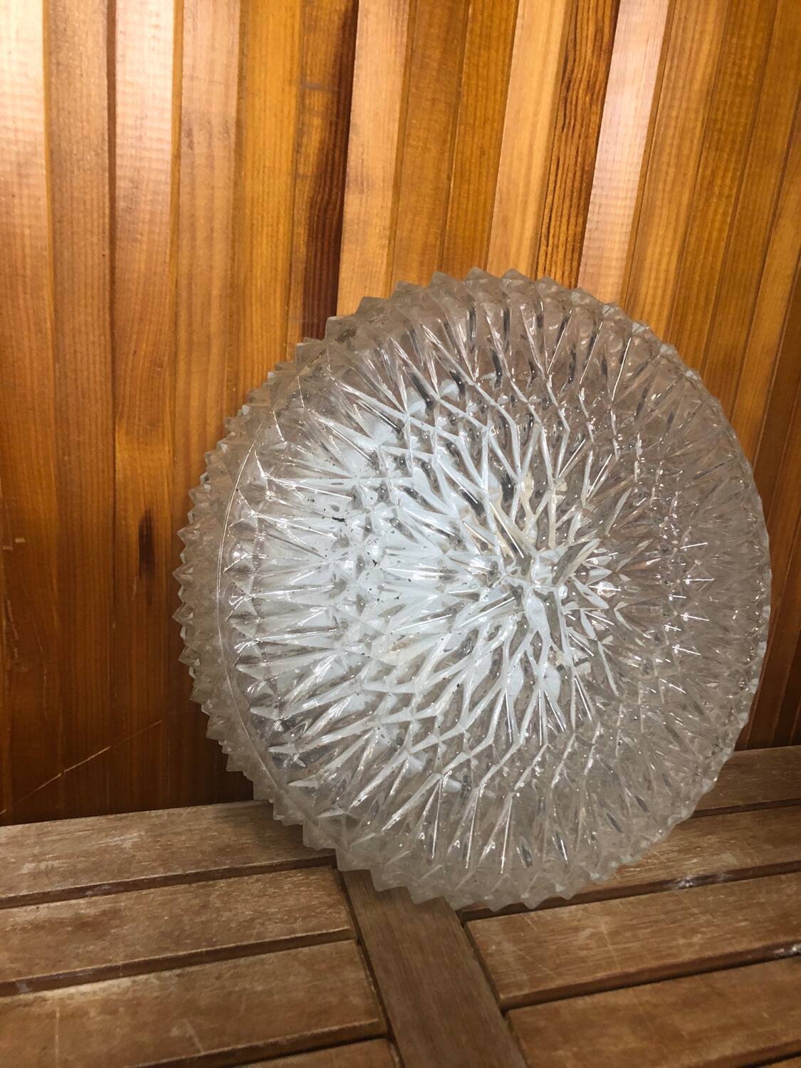 Old molded glass ceiling light + vintage metal support