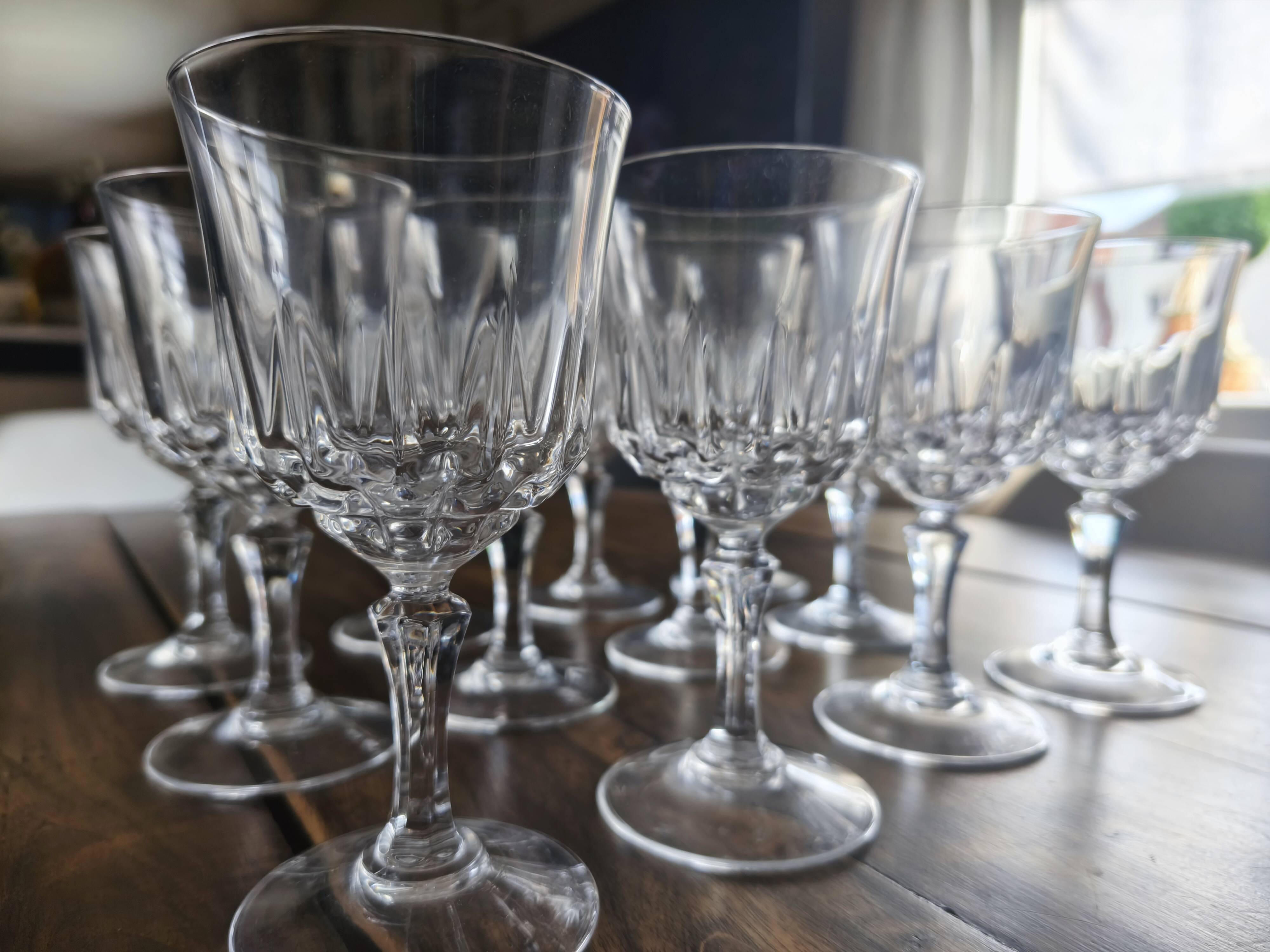 Set of 12 molded glass white wine glasses