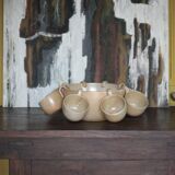 Service stoneware Village France salad bowl and its 8 cups, sangria service or