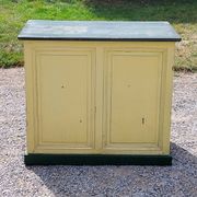 Late 19th century grocery counter in green and yellow patina painted wood