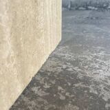 Light beige travertine Italian minimalist coffee table, solid natural stone 1980s