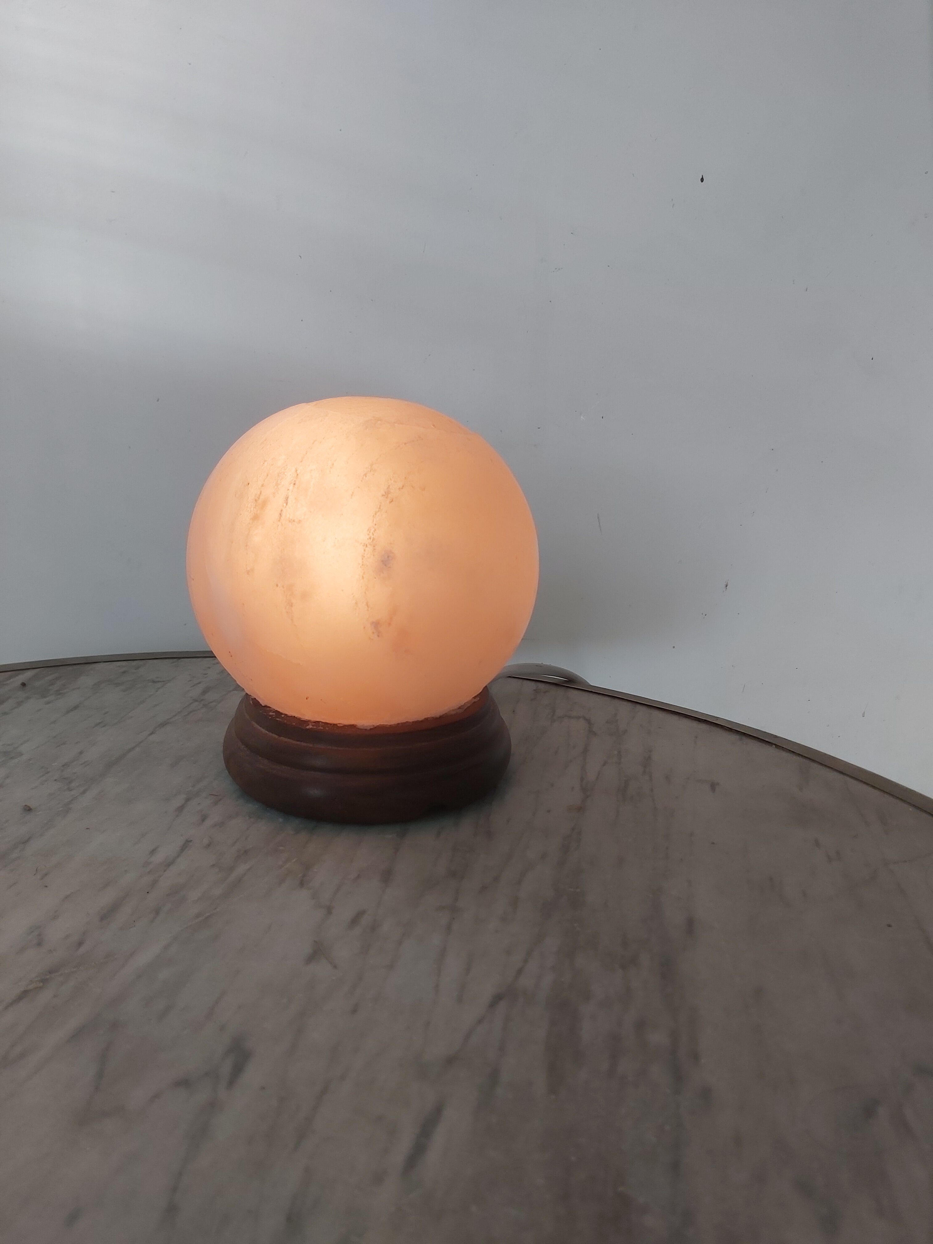 Vintage wood and alabaster ball lamp
