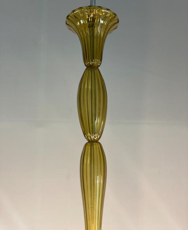 Venetian Chandlier in Murano glass of yellow color amber, 5 arms of light