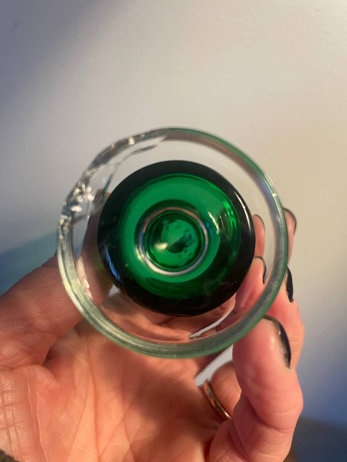 3 two-coloured green digestif glasses Luminarc