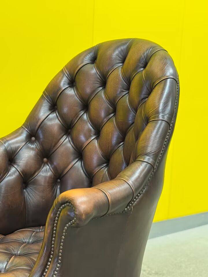 Brown leather chesterfield directors armchair