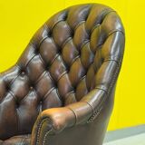 Brown leather chesterfield directors armchair