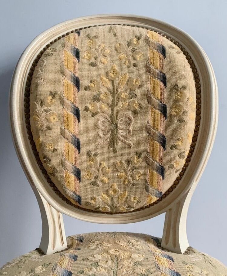 Chair and armchair medallion, Louis XVI style, circa 1950