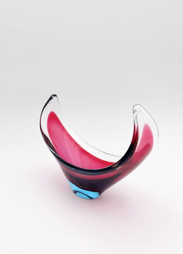 Coupe Gondole Murano Cristal Sommerso Fuchsia Turquoise Etiquette 19cm